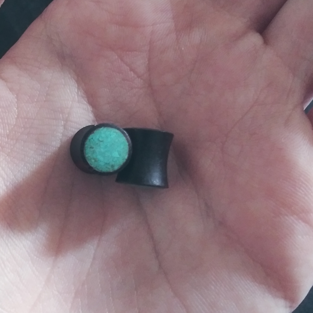 Crushed turquoise and wood gauges